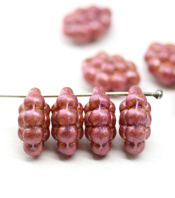 Pink picasso grape fruit Czech glass beads