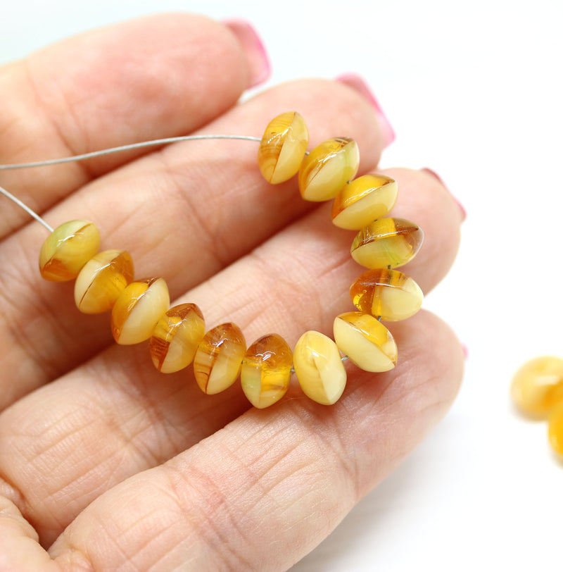 5x8mm Amber yellow beige Czech glass beads rondels, 20Pc