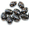 12x9mm Jet black barrel czech glass beads, copper ornaments, 10pc