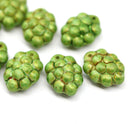 Green grape fruit picasso Czech glass beads, 8pc