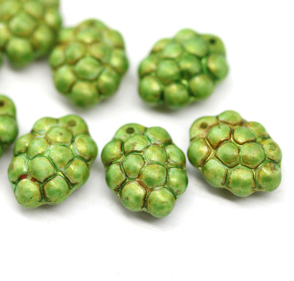 Green grape fruit picasso Czech glass beads, 8pc
