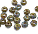 5x8mm Dark green Czech glass beads picasso rondels, 20Pc