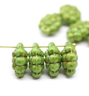 Green grape fruit picasso Czech glass beads, 8pc