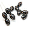 12x9mm Jet black barrel czech glass beads, copper ornaments, 10pc
