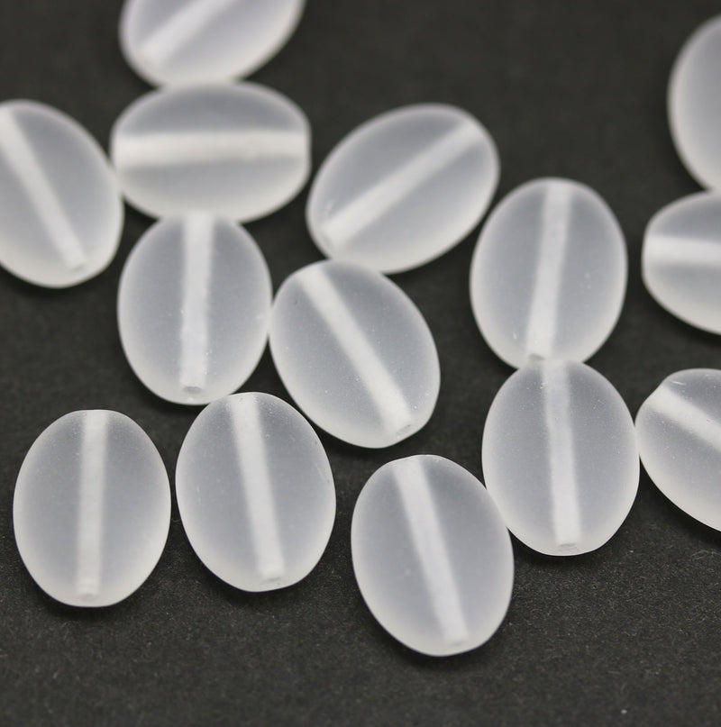 12x9mm Frosted clear oval flat Czech glass pressed beads, 15Pc