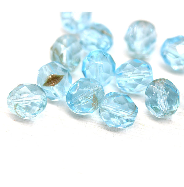 8mm Aqua blue Czech glass round fire polished beads aventurine 15pc