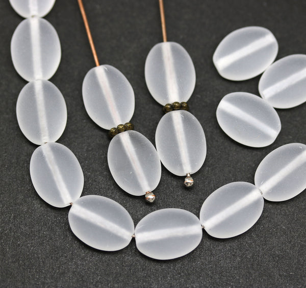 12x9mm Frosted clear oval flat Czech glass pressed beads, 15Pc