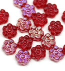 8mm Ruby red daisy flower czech glass beads, AB finish, 20pc