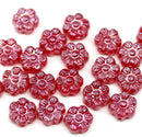 8mm Ruby red daisy flower czech glass beads, 20pc