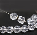 9mm Crystal clear baroque Czech glass pressed barrel beads, 10pc