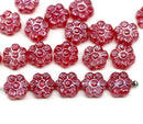 8mm Ruby red daisy flower czech glass beads, 20pc