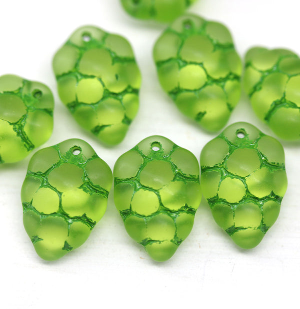 Frosted green grape fruit Czech glass beads, 8pc