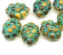 Olivine grape fruit picasso Czech glass beads, 8pc
