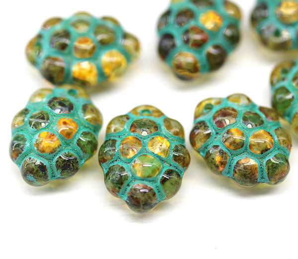 Olivine grape fruit picasso Czech glass beads, 8pc