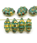 Olivine grape fruit picasso Czech glass beads, 8pc
