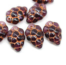 Purple grape fruit copper Czech glass beads, 8pc