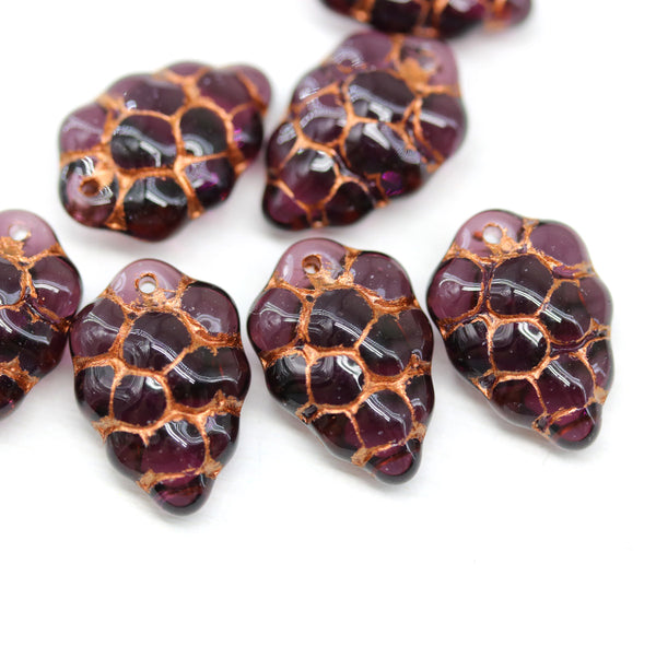 Purple grape fruit copper Czech glass beads, 8pc