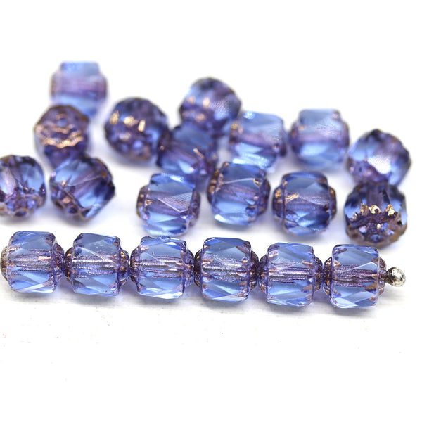 6mm Blue sapphire cathedral Czech glass beads copper ends 20Pc