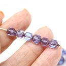 6mm Blue sapphire cathedral Czech glass beads copper ends 20Pc