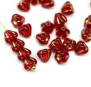 4x6mm Red czech glass flower caps, golden inlays 30pc