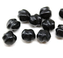 9mm Black baroque Czech glass pressed barrel beads, 10pc