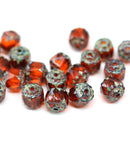 6mm Dark orange cathedral Czech glass beads picasso 20Pc