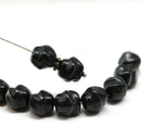 9mm Black baroque Czech glass pressed barrel beads, 10pc