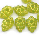 Frosted green gold inlays grape fruit Czech glass beads, 8pc
