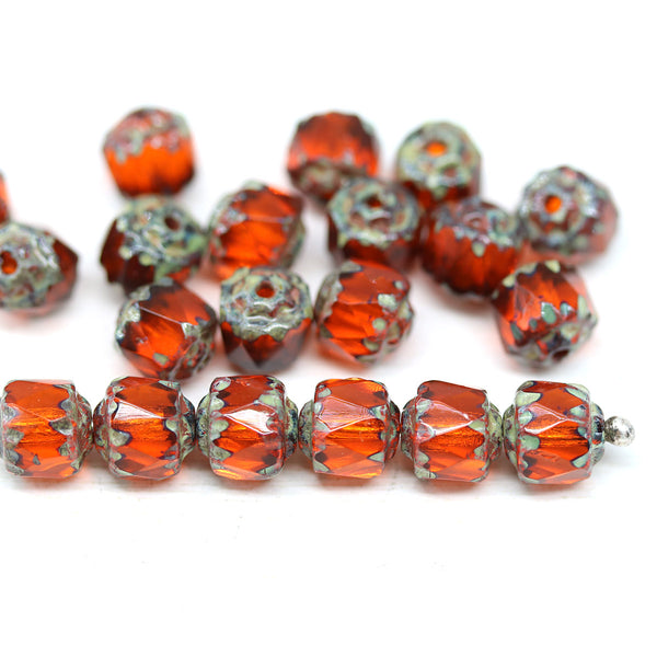 6mm Dark orange cathedral Czech glass beads picasso 20Pc