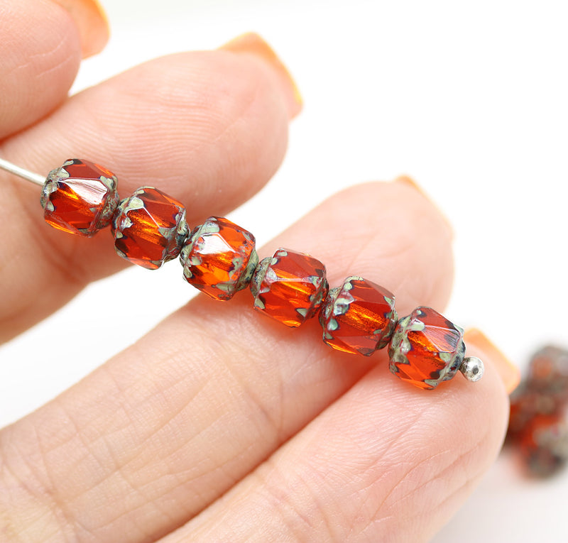 6mm Dark orange cathedral Czech glass beads picasso 20Pc