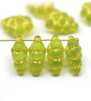 Frosted green gold inlays grape fruit Czech glass beads, 8pc