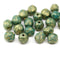 6mm Turquoise green gold wash fire polished round czech glass beads, 20pc