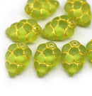 Frosted green gold inlays grape fruit Czech glass beads, 8pc
