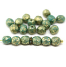 6mm Turquoise green gold wash fire polished round czech glass beads, 20pc