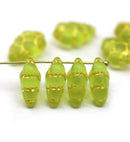 Frosted green gold inlays grape fruit Czech glass beads, 8pc