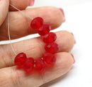 6x9mm Frosted red Czech glass rondelle beads - 12Pc