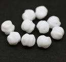 9mm White baroque Czech glass pressed barrel beads, 10pc