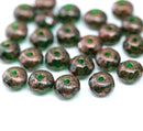 4x7mm Emerald green copper wash rondelle beads Czech glass - 25pc