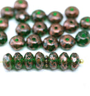4x7mm Emerald green copper wash rondelle beads Czech glass - 25pc