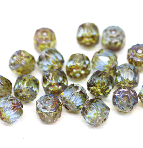 6mm Blue green cathedral Czech glass beads picasso 20Pc