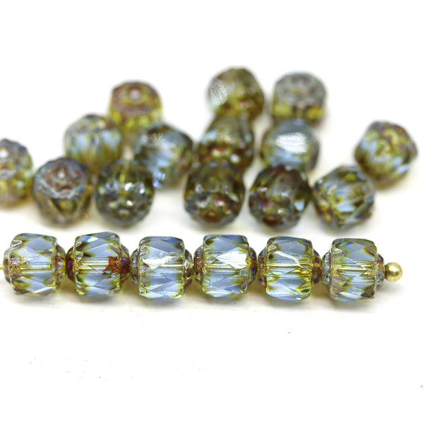 6mm Blue green cathedral Czech glass beads picasso 20Pc