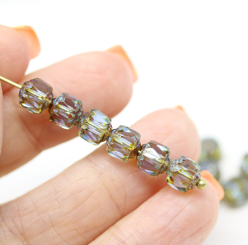 6mm Blue green cathedral Czech glass beads picasso 20Pc
