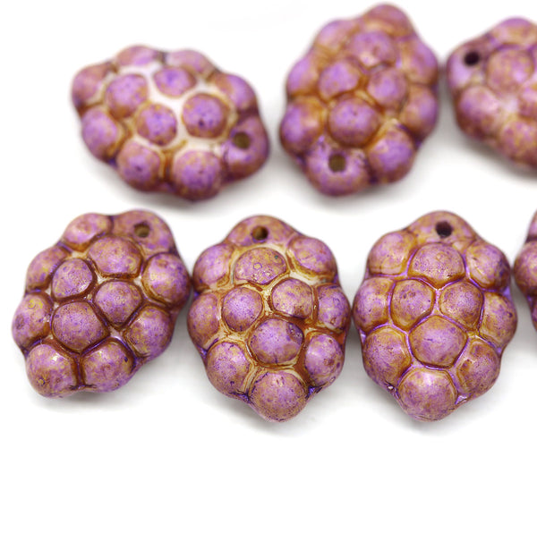 Purple pink picasso grape fruit Czech glass beads