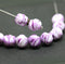 9mm White baroque Czech glass pressed barrel beads, purple wash, 10pc