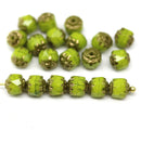 6mm Wasabi green cathedral Czech glass beads golden ends 20Pc