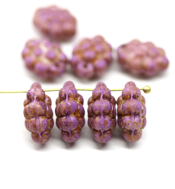 Purple pink picasso grape fruit Czech glass beads