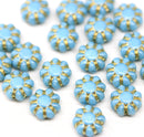 9mm Blue golden inlays Czech glass daisy flower beads, 20pc