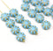 9mm Blue golden inlays Czech glass daisy flower beads, 20pc