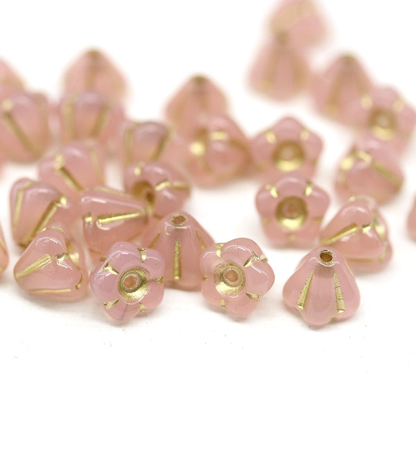 4x6mm Opal pink czech glass flower caps, 30pc