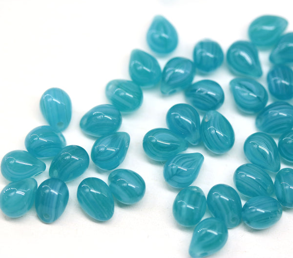 5x7mm Sea blue glass drops, czech teardrop beads, 50pc